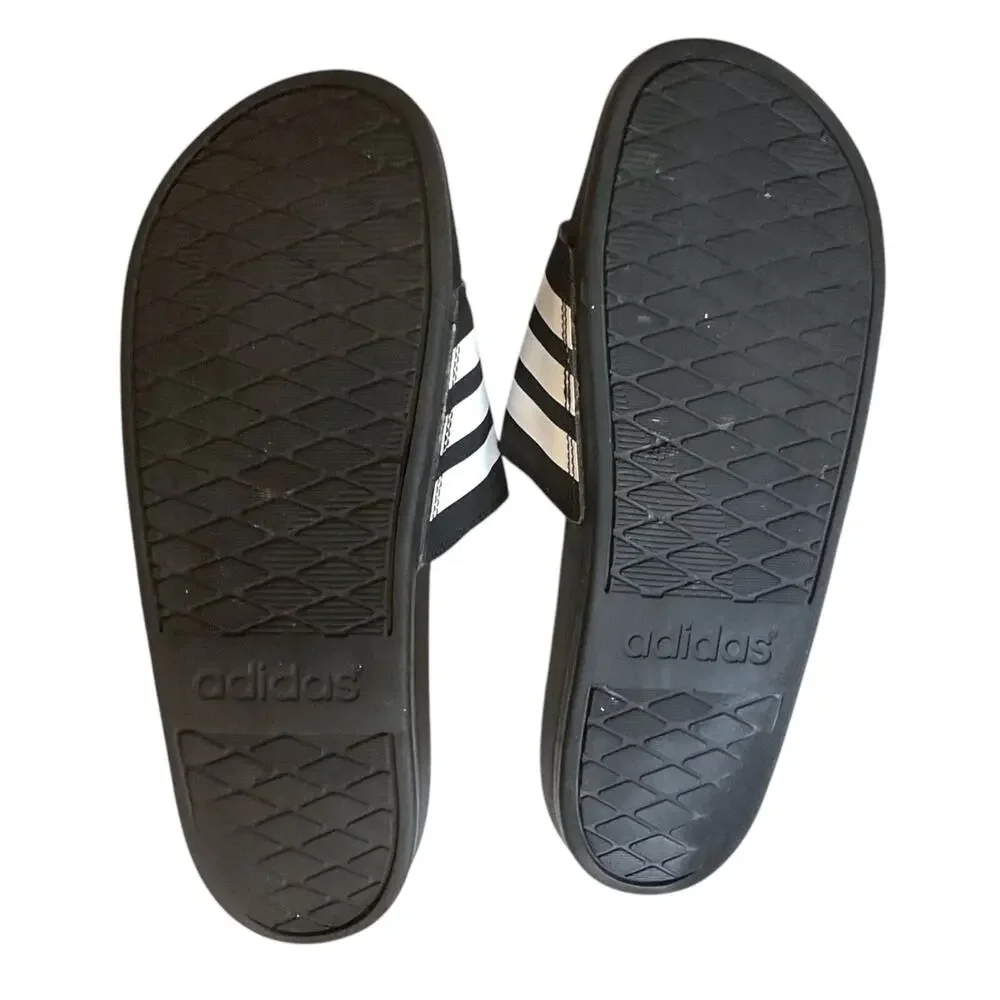 Adidas Sandals Men’s Size 8 Black White Striped Slip on Athlete‎ Sport Shower